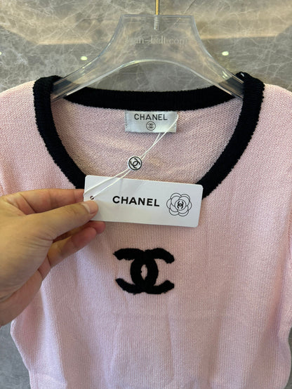 Chanel Pink Knit Short-Sleeve Sweater