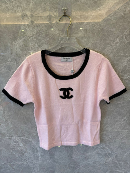 Chanel Pink Knit Short-Sleeve Sweater