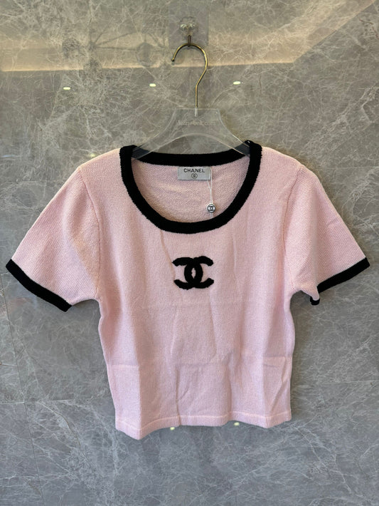 Chanel Pink Knit Short-Sleeve Sweater
