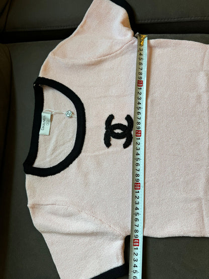 Chanel Pink Knit Short-Sleeve Sweater