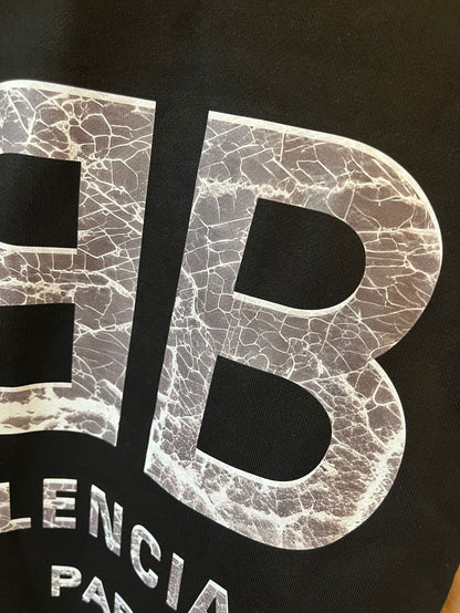 Sweat-shirt à col rond usé et lavé avec logo Lock Balenciaga