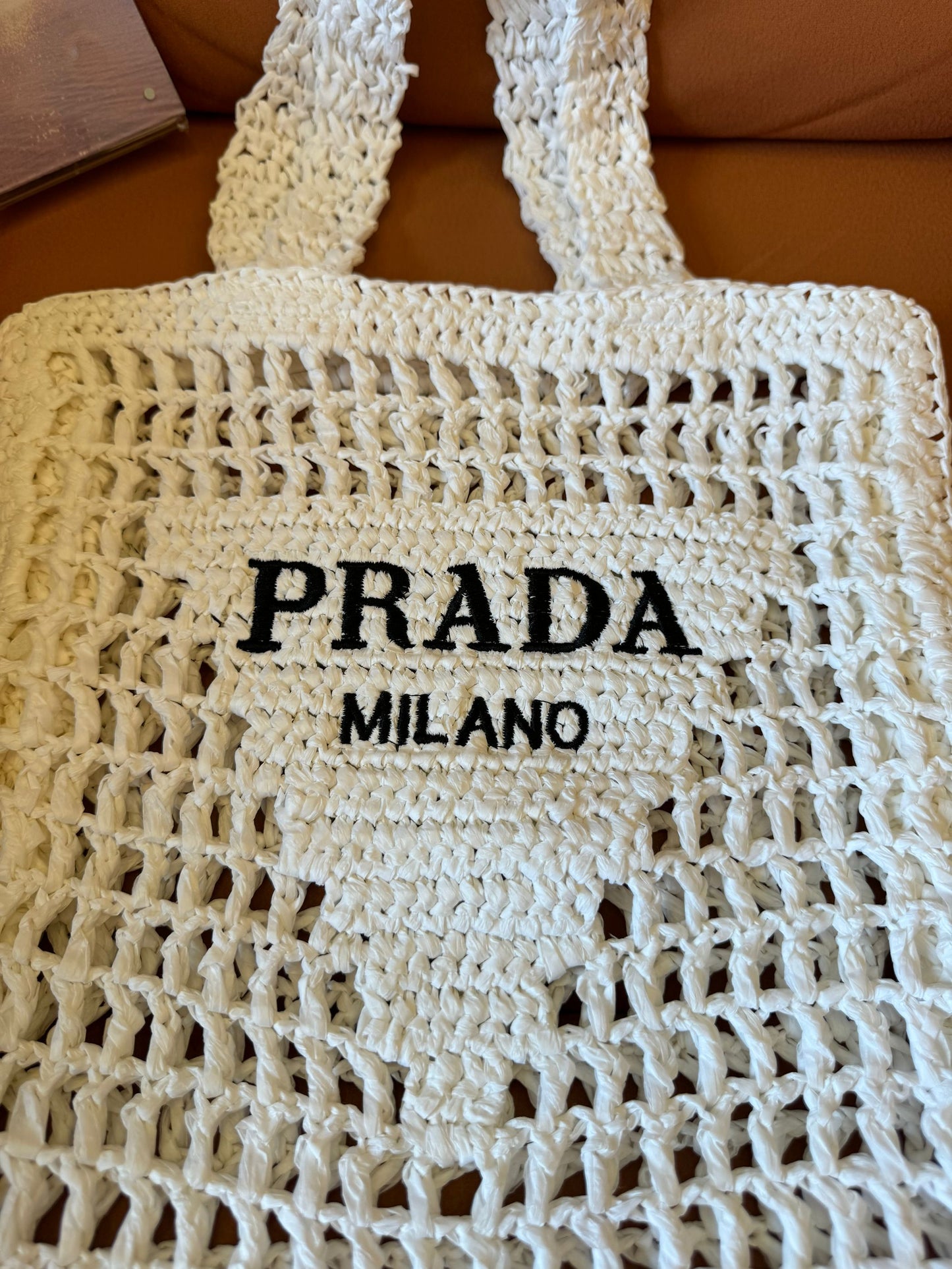 Sac fourre-tout en paille Prada Blanc