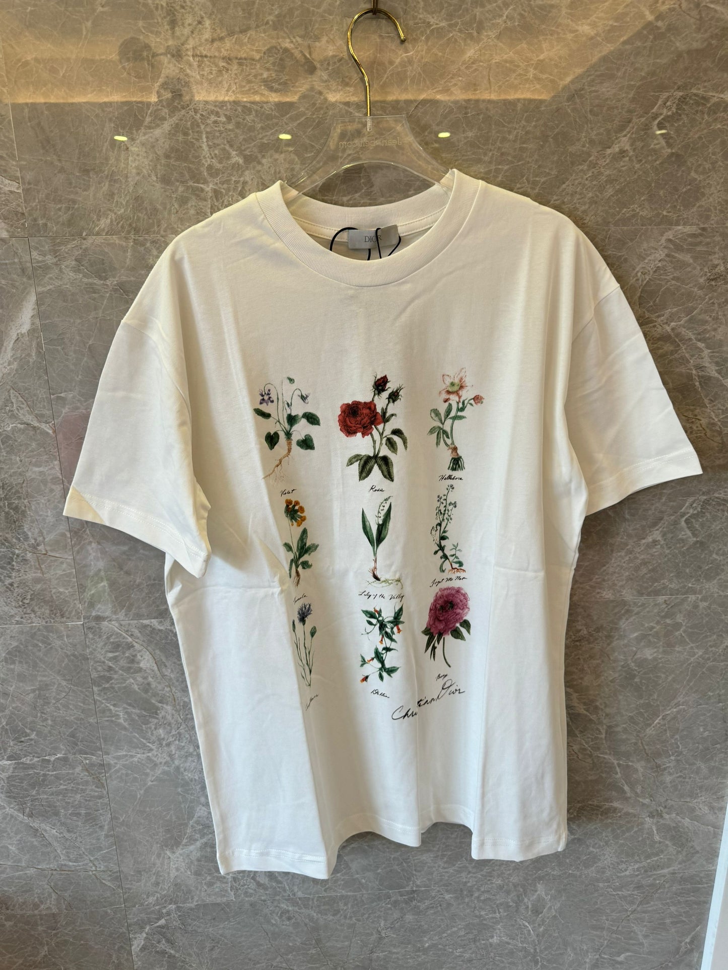 T-shirt Christian Dior pour femmes fleurs blanches