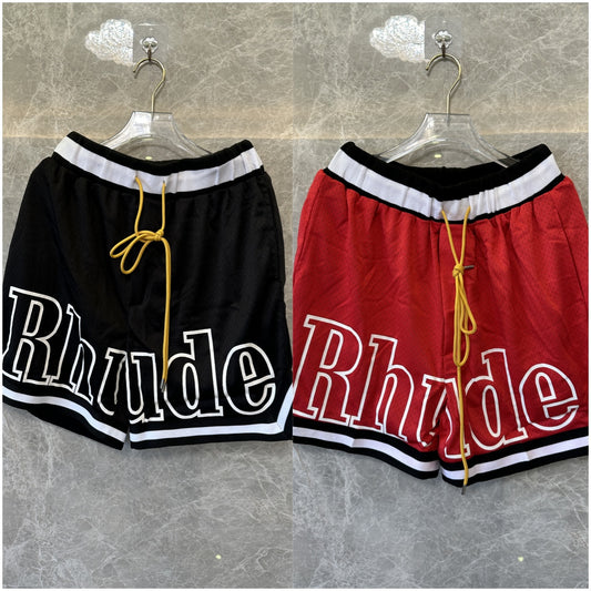 Calções Rhude Logo Mesh – Preto e Vermelho