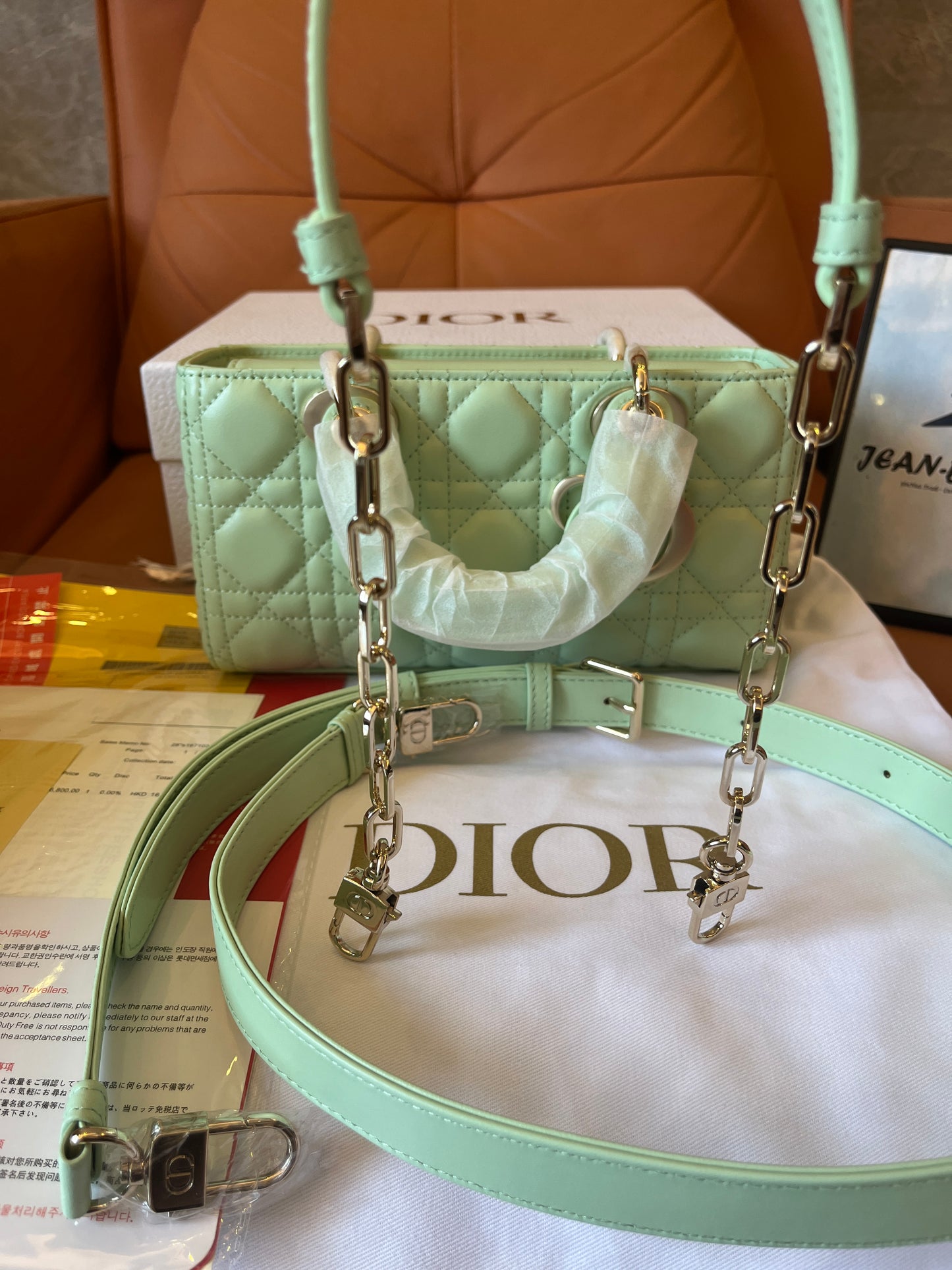Christian Dior Lambskin Cannage Medium Lady D-Joy Pastel Peyote Green