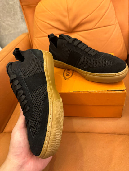 Tod’s Black Knit & Suede Low-Top Sneakers