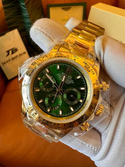 [Qualidade 3A] Rolex Cosmograph Daytona 116500ln mostrador verde pulseira dourada