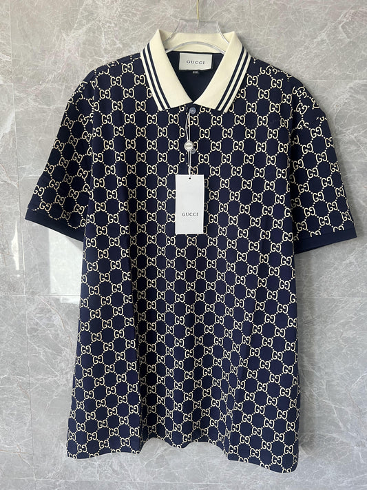 Gucci Navy Blue GG Patterned Polo Shirt – Luxury Polo for Men