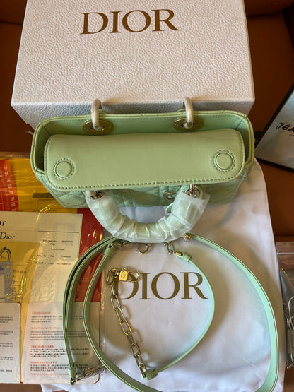 Christian Dior Lambskin Cannage Medium Lady D-Joy Pastel Peyote Green