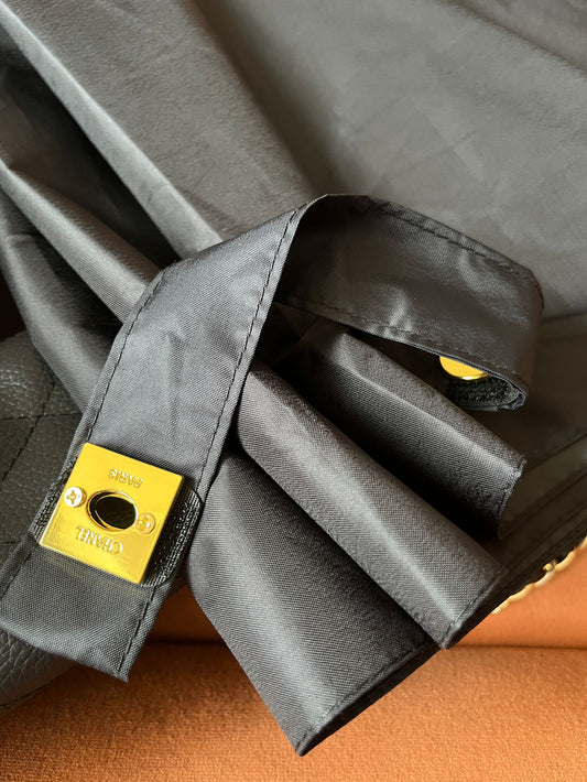 Chanel Folding Umbrella with Case Black Gold