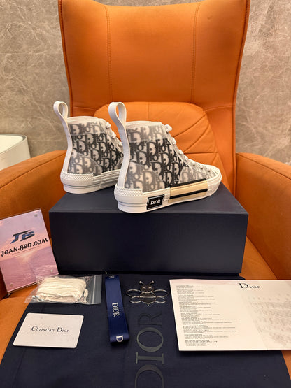 Tênis Dior b23 cano alto branco e preto Dior Oblique Canvas
