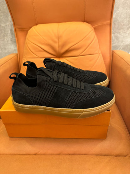 Tod’s Black Knit & Suede Low-Top Sneakers