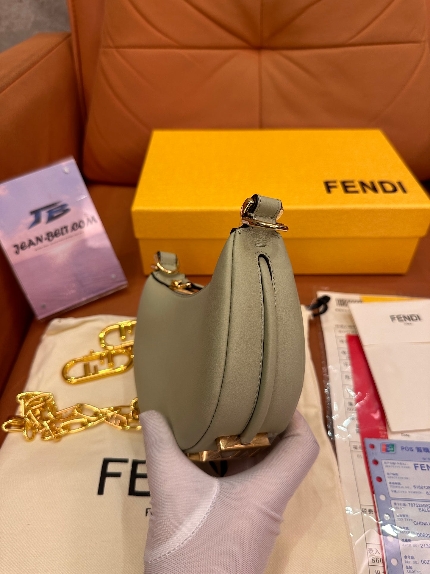 Sac sous le bras Fendi graphy croissant mini vert menthe