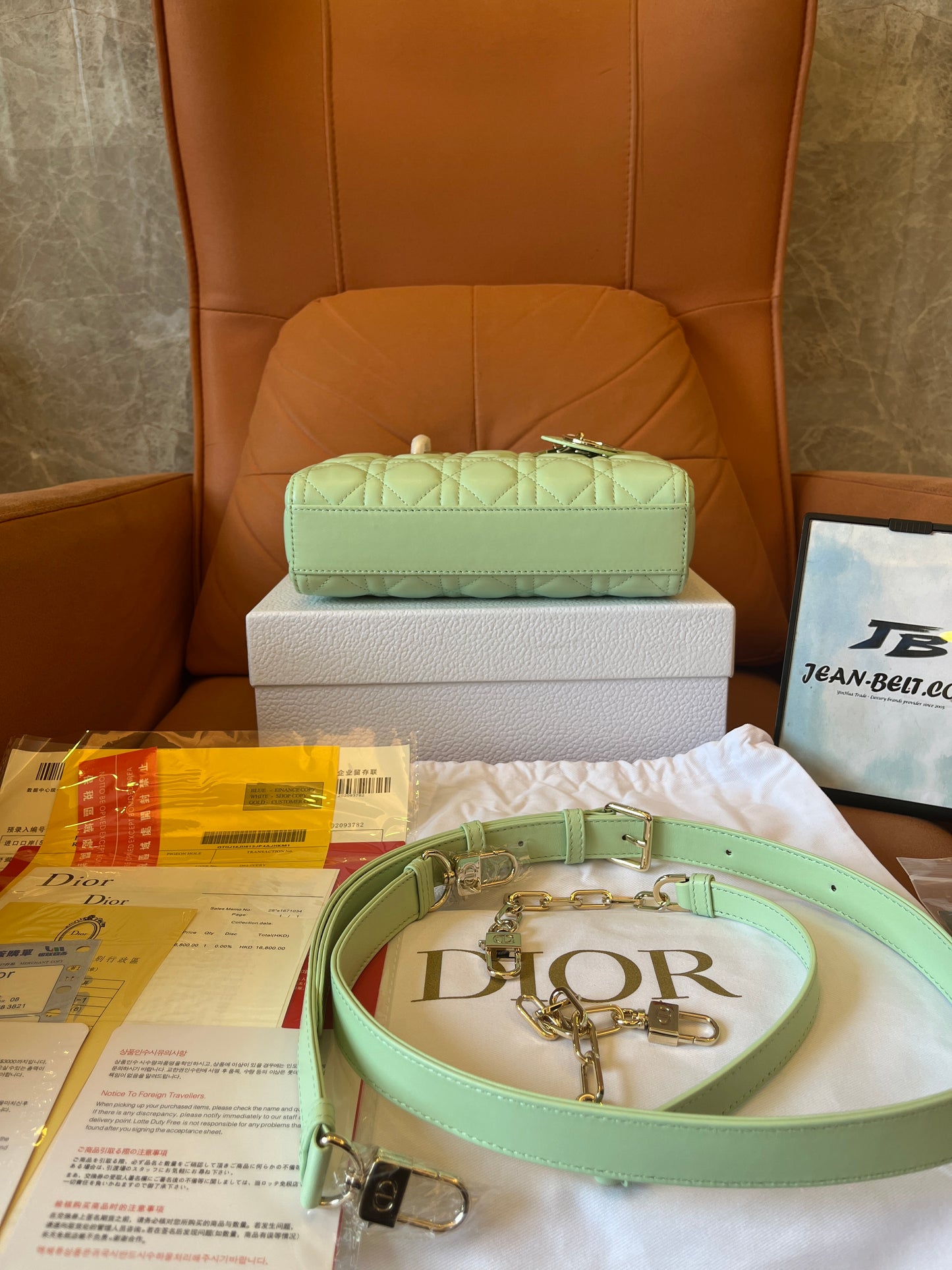 Christian Dior Lambskin Cannage Medium Lady D-Joy Pastel Peyote Green