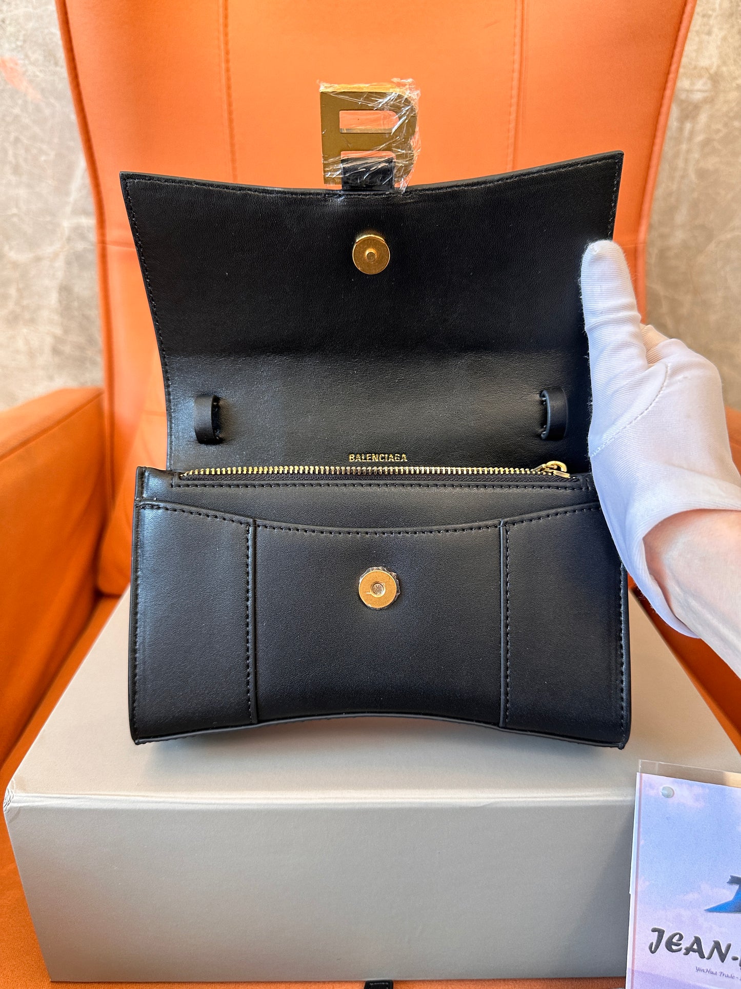 Balenciaga B Clutch Bag with Gold Chain Strap