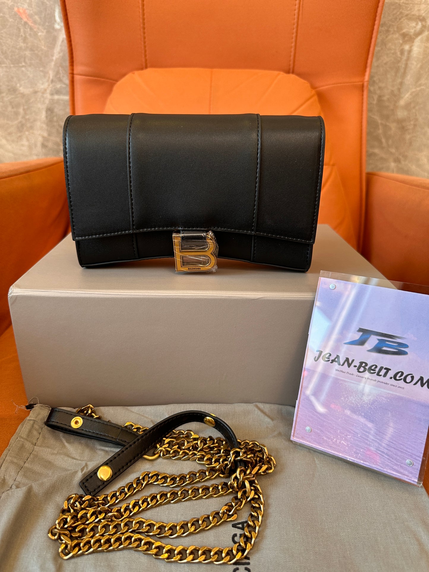 Balenciaga B Clutch Bag with Gold Chain Strap