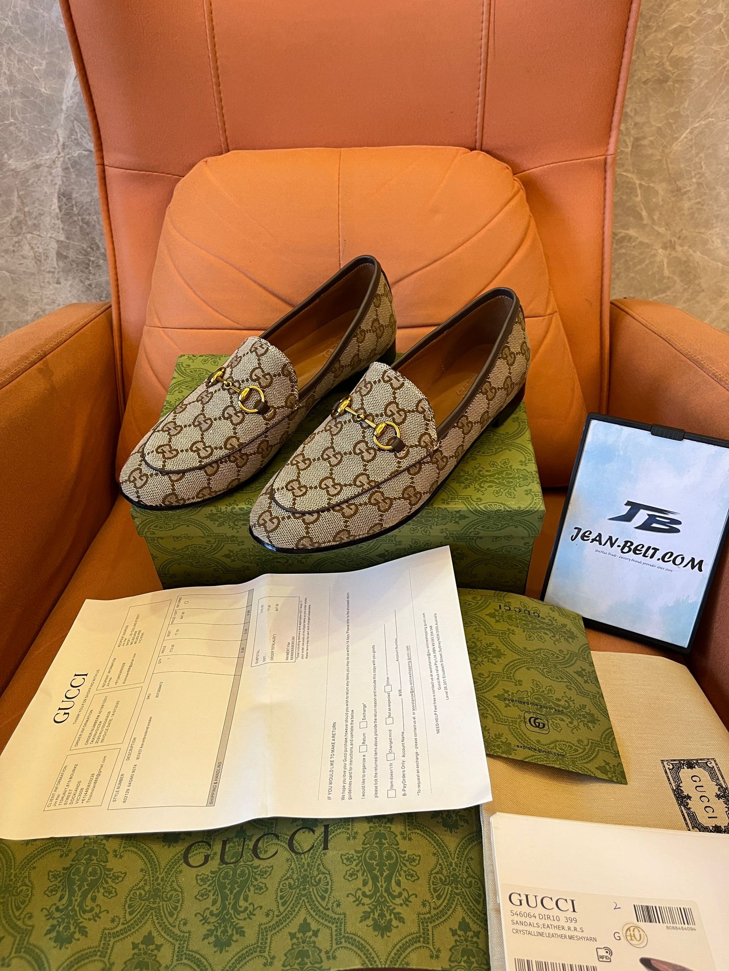 Mocassins de lona GG originais da Gucci em bege e ébano para mulheres