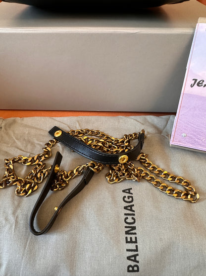 Balenciaga B Clutch Bag with Gold Chain Strap