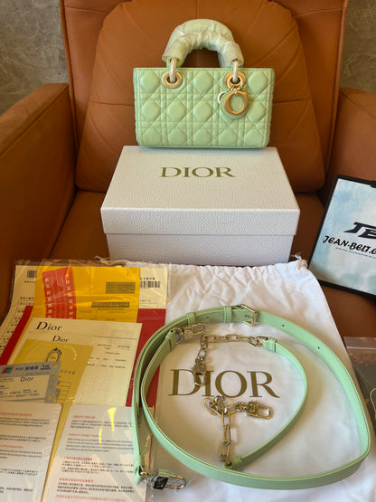 Christian Dior Lambskin Cannage Medium Lady D-Joy Pastel Peyote Green