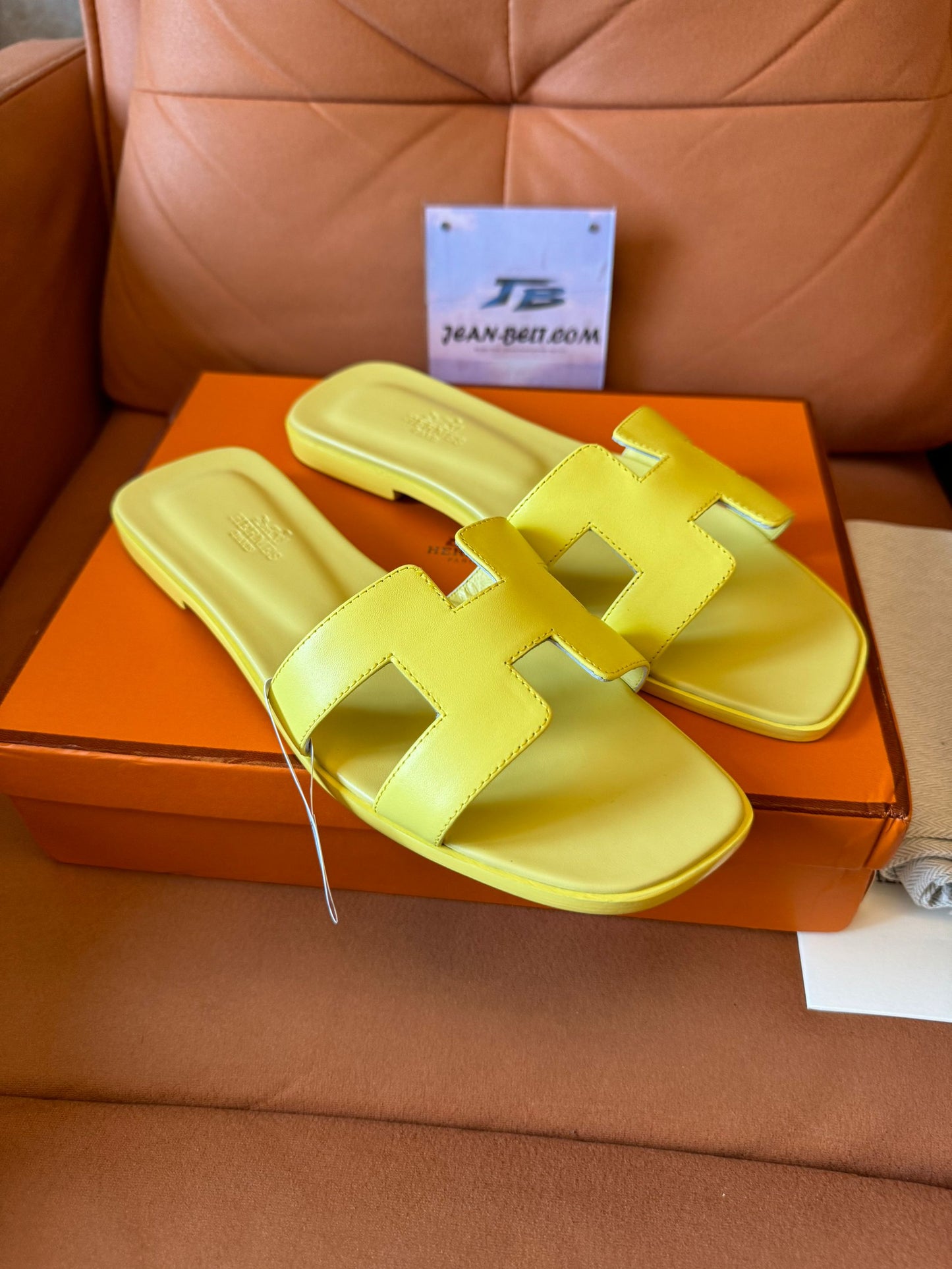 Zapatilla de piel Hermes naranja Swift