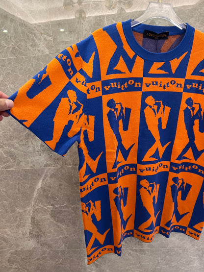 Suéter estampado laranja e azul Louis Vuitton – Malhas de grife