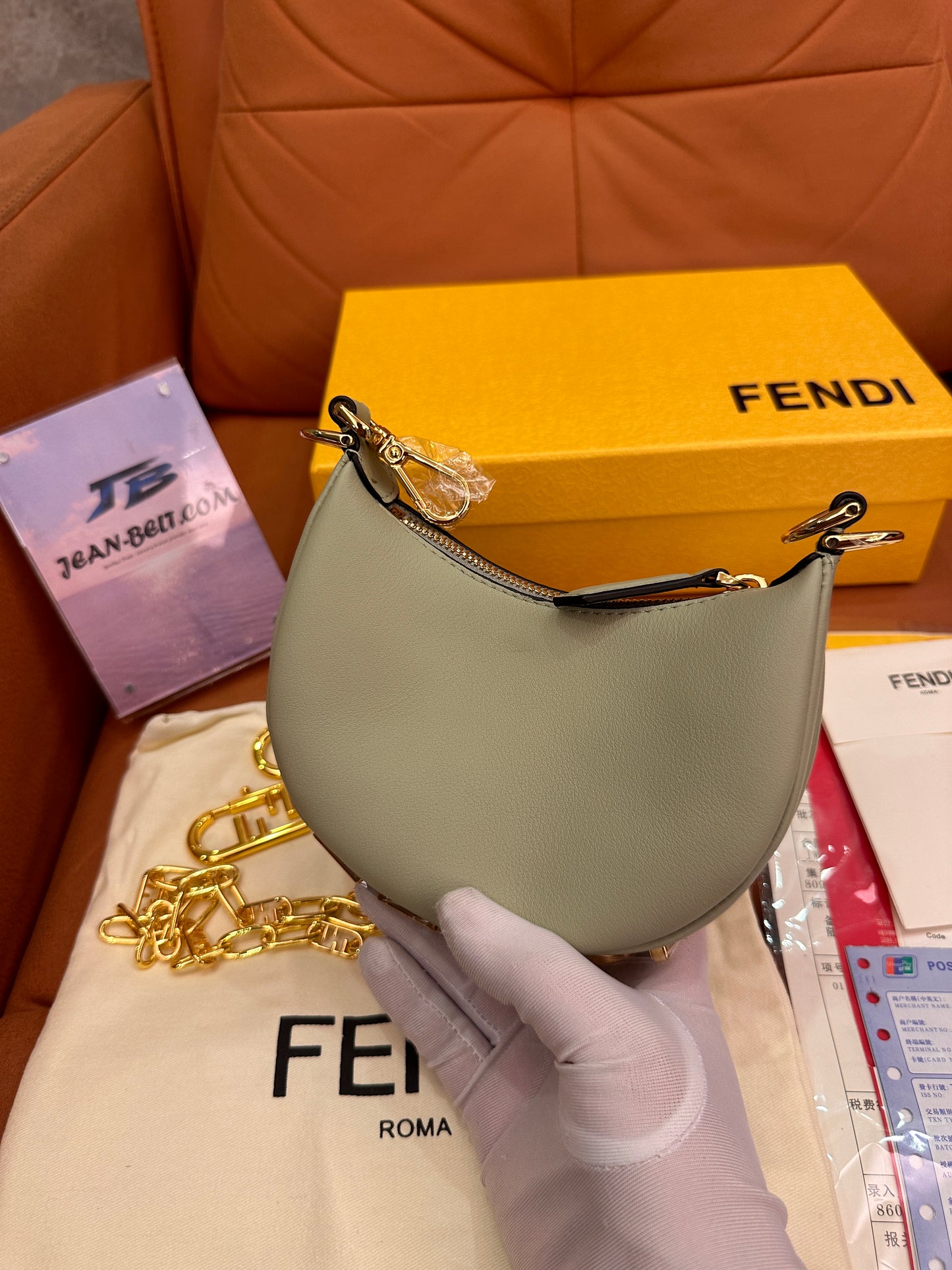 Sac sous le bras Fendi graphy croissant mini vert menthe