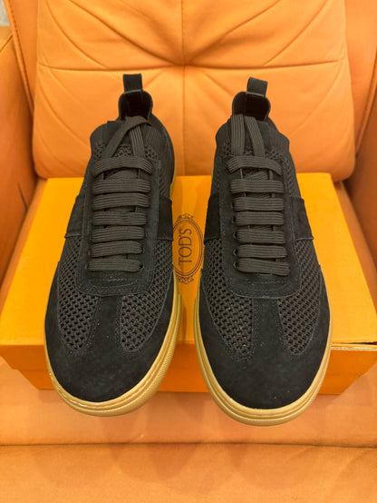Tod’s Black Knit & Suede Low-Top Sneakers