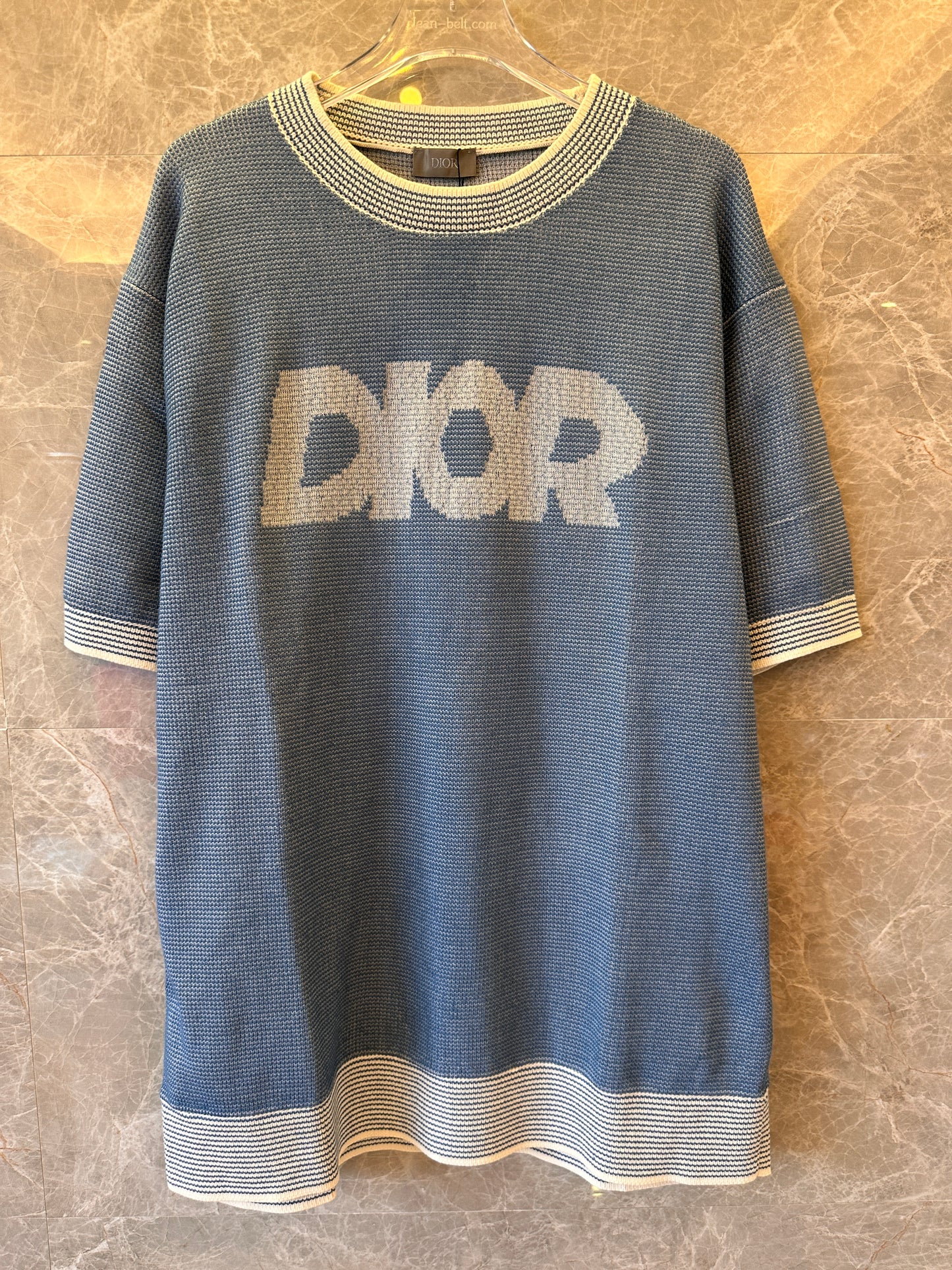 T-shirt Christian Dior Italic em malha tramada de mistura de algodão azul para homem