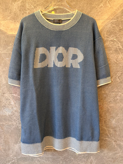 T-shirt Christian Dior Italic em malha tramada de mistura de algodão azul para homem