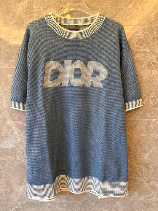T-shirt Christian Dior Italic em malha tramada de mistura de algodão azul para homem