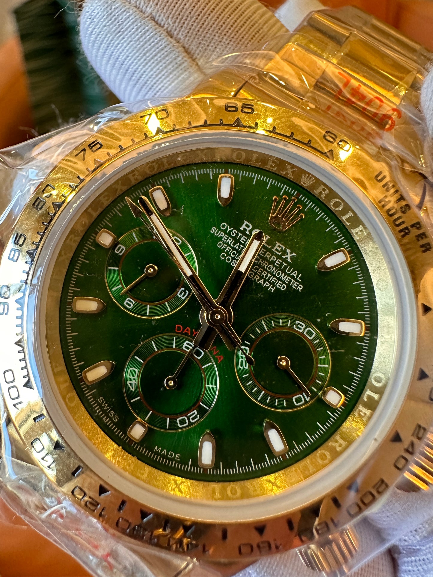 [Qualidade 3A] Rolex Cosmograph Daytona 116500ln mostrador verde pulseira dourada