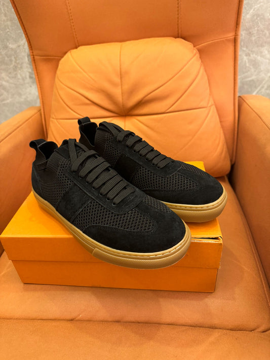 Tod’s Black Knit & Suede Low-Top Sneakers