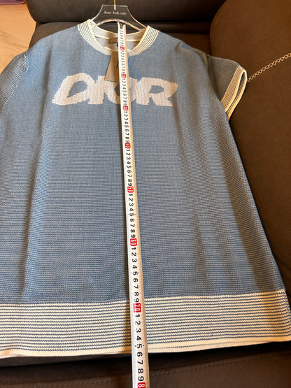 T-shirt Christian Dior Italic em malha tramada de mistura de algodão azul para homem