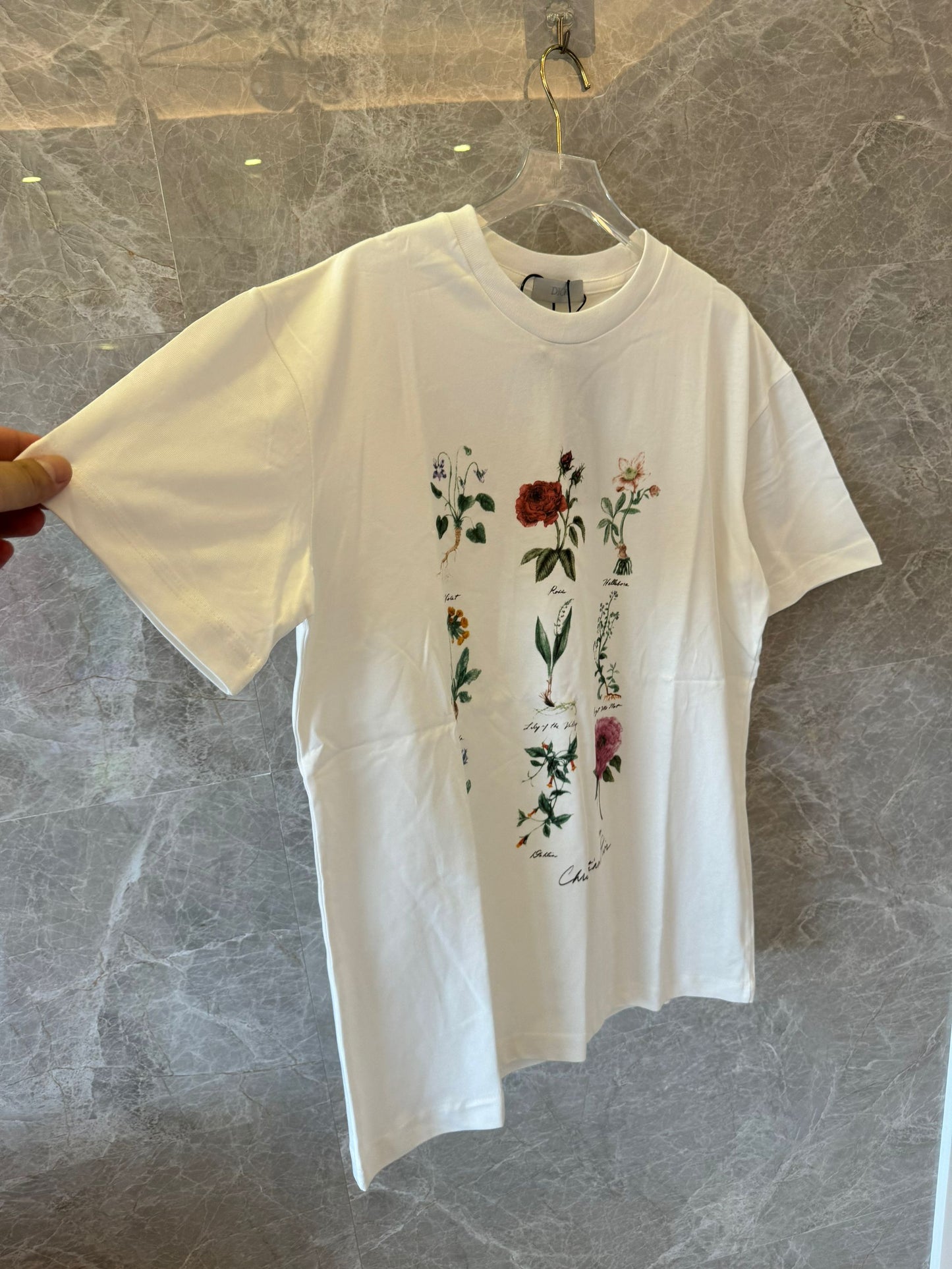 T-shirt Christian Dior pour femmes fleurs blanches