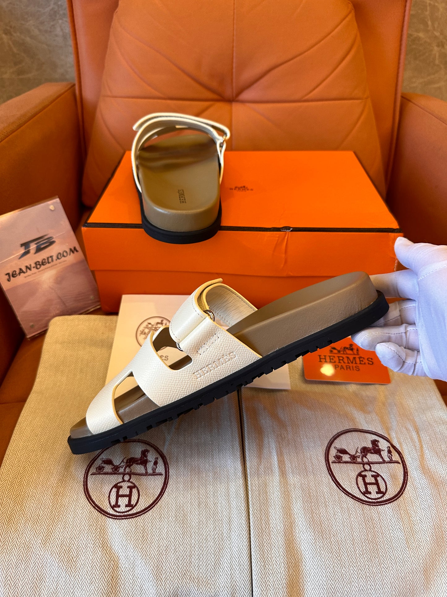 Zapatilla Hermes ancone para unisex crema