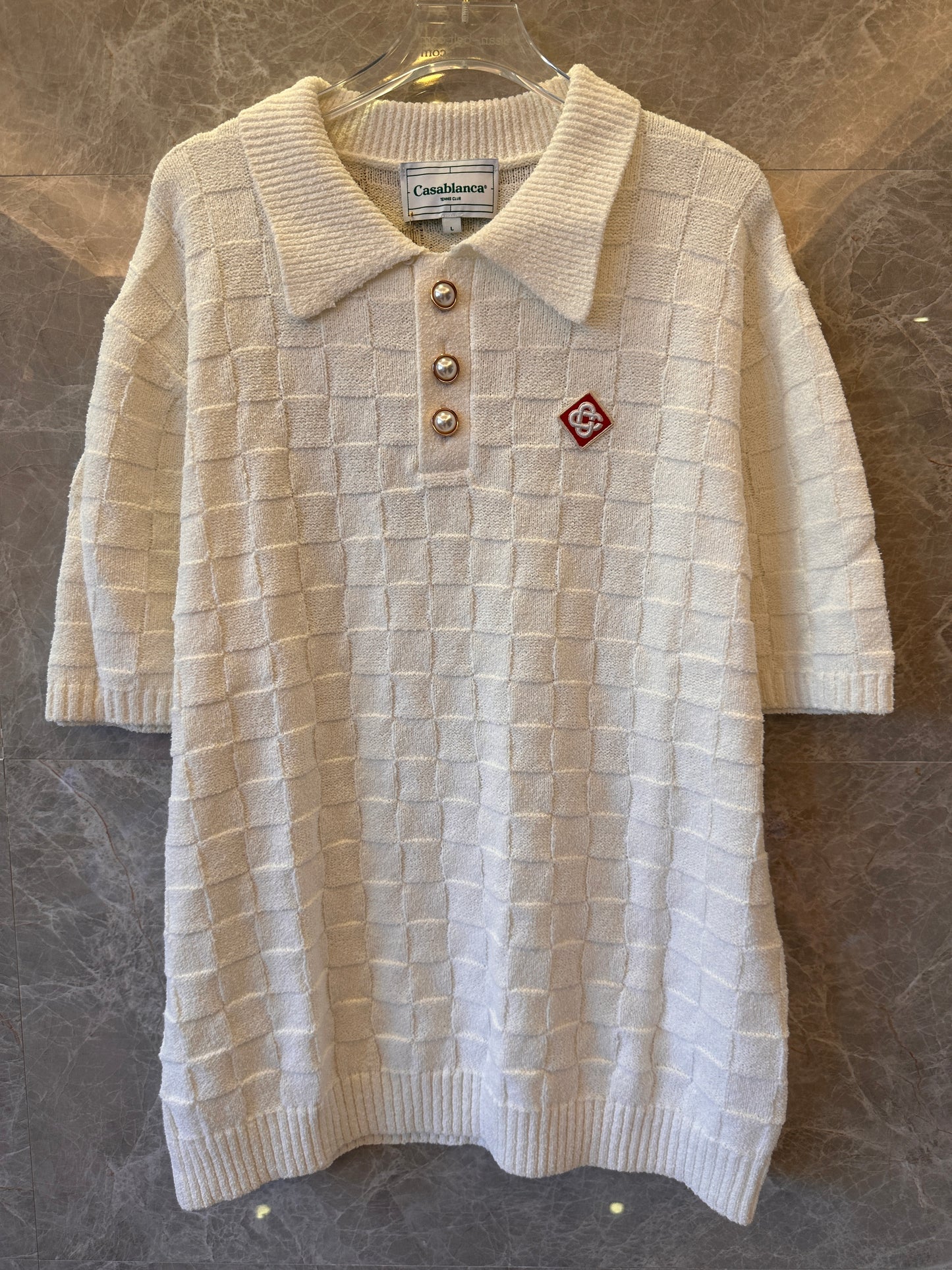 Polo en coton mélangé à côtes Casablanca blanc pour hommes