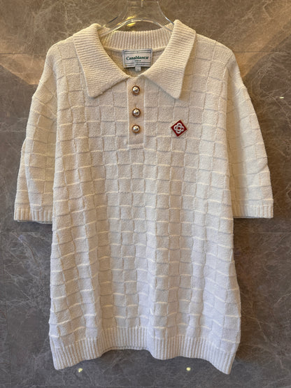 Polo en coton mélangé à côtes Casablanca blanc pour hommes