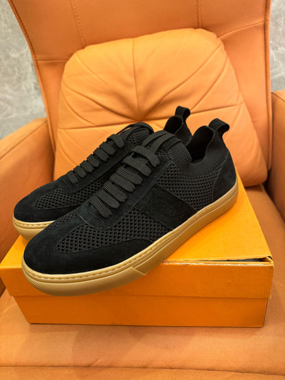 Tod’s Black Knit & Suede Low-Top Sneakers