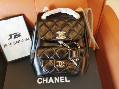 Chanel Glazed Aged Calfskin Quilted Small Duma Drawstring Backpack Black