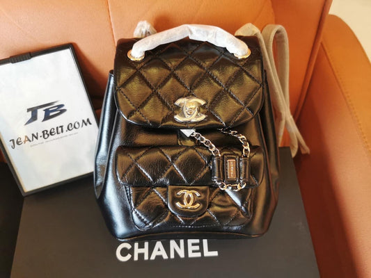 Chanel Glazed Aged Calfskin Quilted Small Duma Drawstring Backpack Black