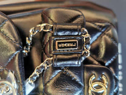 Chanel Glazed Aged Calfskin Quilted Small Duma Drawstring Backpack Black