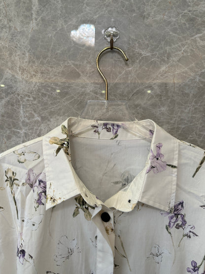 Floral Print Short Sleeve Shirt Dress with Waist Belt