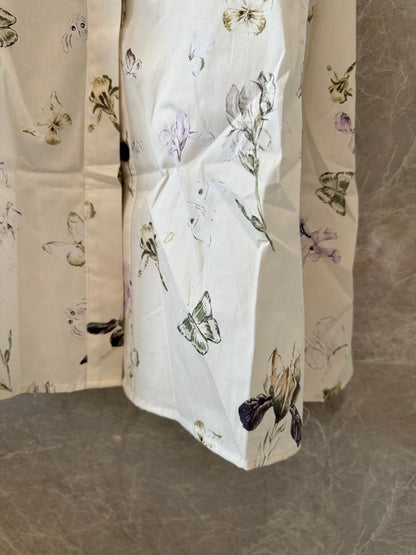 Floral Print Short Sleeve Shirt Dress with Waist Belt