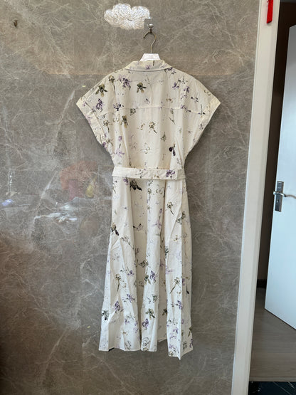 Floral Print Short Sleeve Shirt Dress with Waist Belt