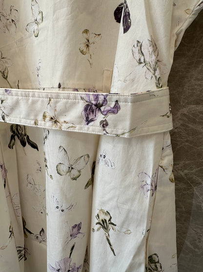 Floral Print Short Sleeve Shirt Dress with Waist Belt