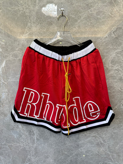 Calções Rhude Logo Mesh – Preto e Vermelho