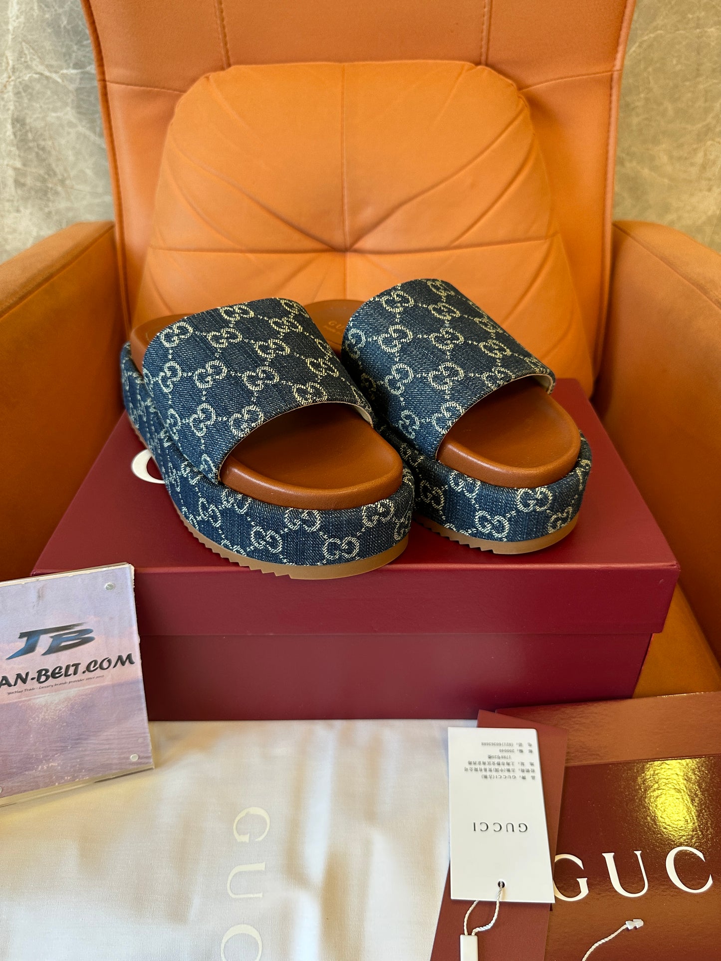 Gucci Denim Platform Slide Sandals – Blue Monogram