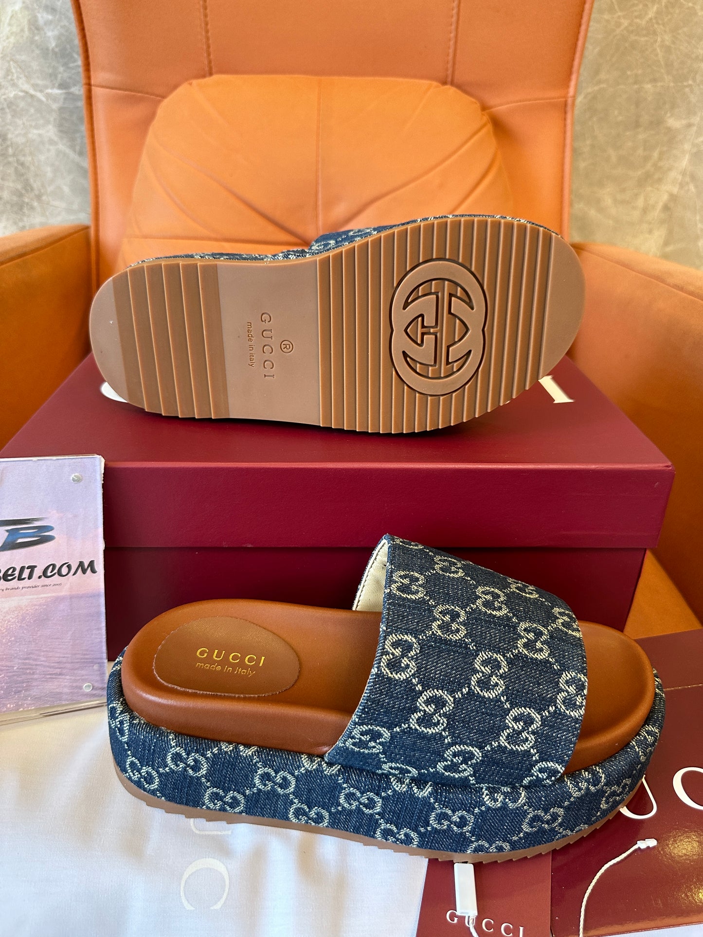 Gucci Denim Platform Slide Sandals – Blue Monogram