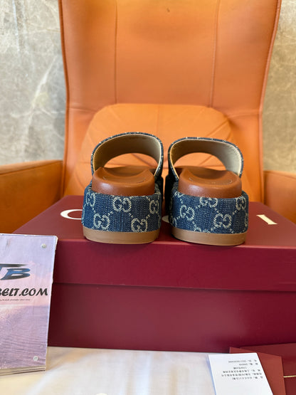 Gucci Denim Platform Slide Sandals – Blue Monogram