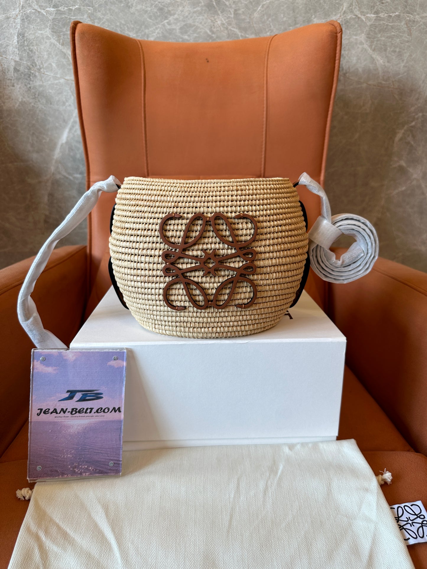 LOEWE Woven Raffia Bucket Crossbody Bag